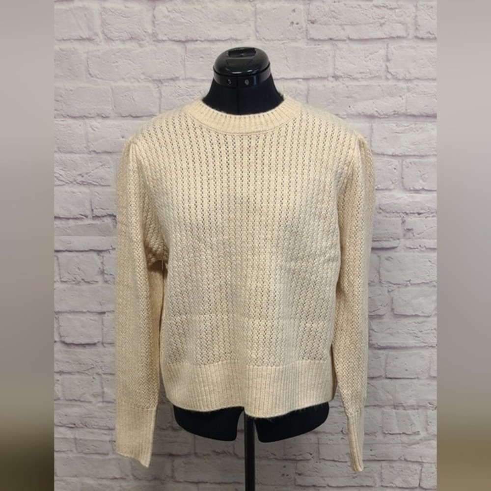 Elodie Women's Cream Pointelle Knit Crew Neck Sweater XL